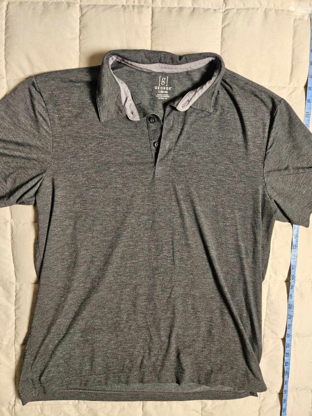 George Polo Shirt Mens L 42-44 Gray Short Sleeve Button Placket